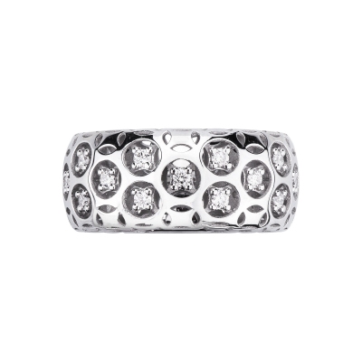 Bague à jonc ajouré en or blanc 18k avec diamants