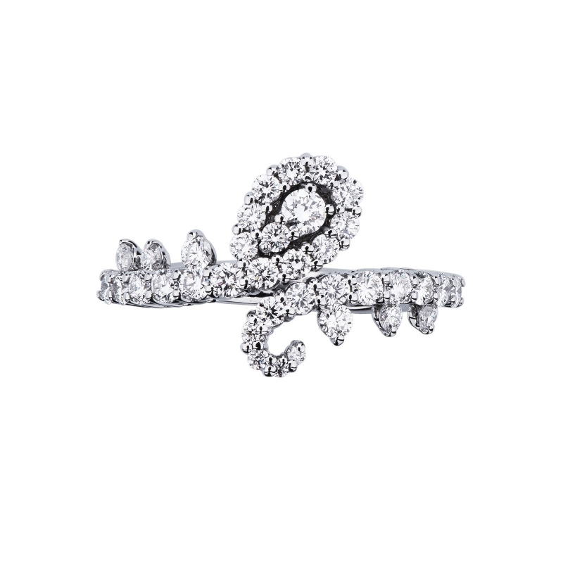 Bague croisée motif floral en or blanc 18k avec diamants
