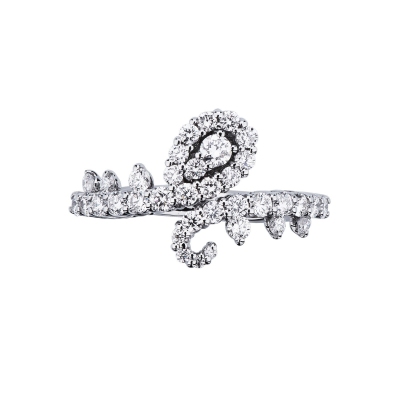 Bague croisée motif floral en or blanc 18k avec diamants