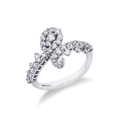 Bague croisée motif floral en or blanc 18k avec diamants