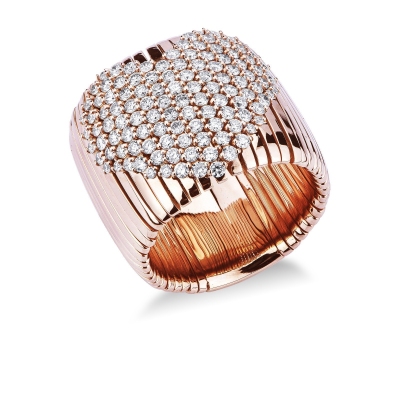 Bague bandeau flexible en or rose 18k cœur en pavé de diamants