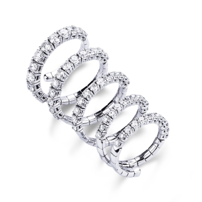 Bague felexible ressort en or blanc 18k avec diamants