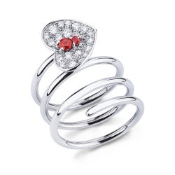 Bague ouverte en or blanc 18k avec cœur en rubis et diamants