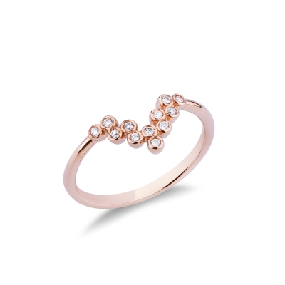 Bague V or rose 18k avec diamants