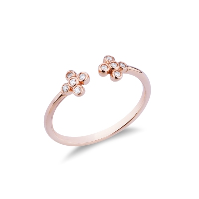 Bague ouverte or rose 18k avec croix en diamants