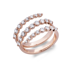 Bague or rose 18k trois lignes avec diamants