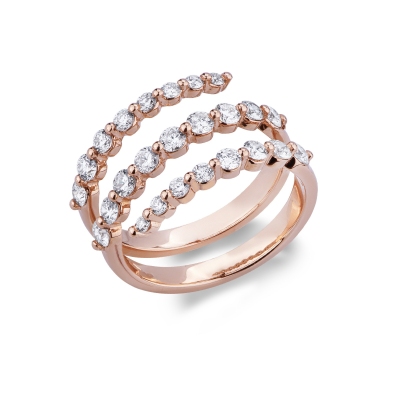 Bague or rose 18k trois lignes avec diamants
