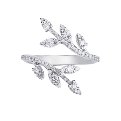 Bague feuille or blanc 18K diamants brillants
