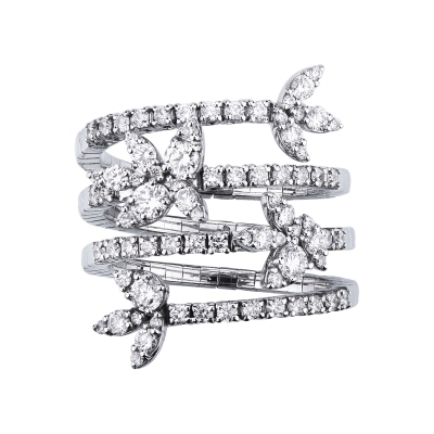 Bague à ressort en spirale avec une navette et diamants