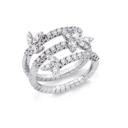 Bague ressort 3 tours en or blanc 18k avec diamants