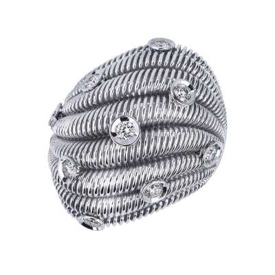 Bague bandeau fantaisie en or blanc 18k avec diamants