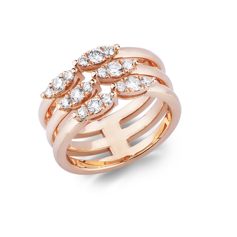 Bague bande or rose 18 ct avec diamants 