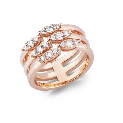 Bague bande or rose 18 ct avec diamants 