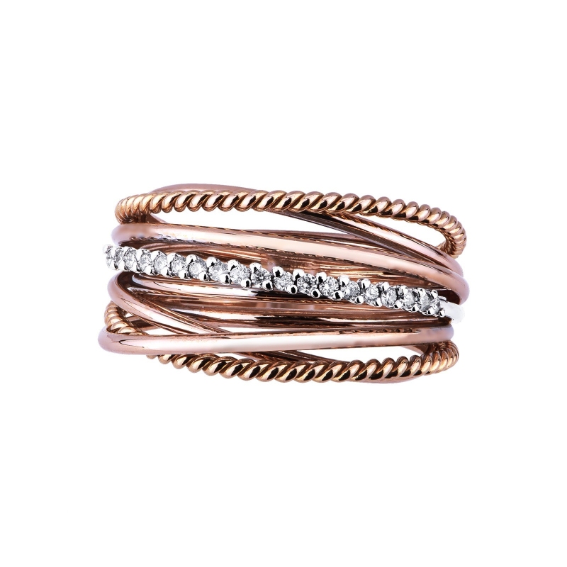 Bague jonc en or blanc et rose avec diamants