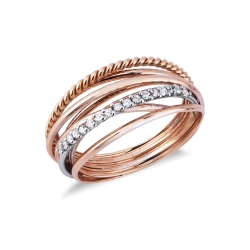 Bague fantaisie avec fils en or blanc et rose 18k avec diamants