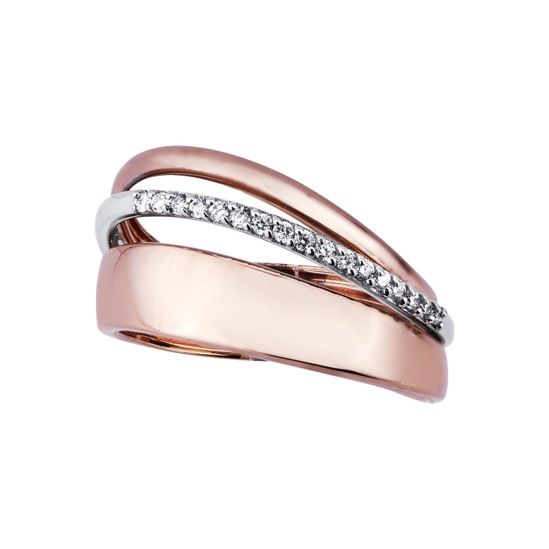 Bague jonc en or blanc et rose 18k avec diamants