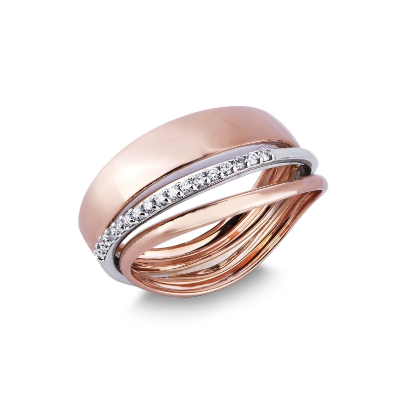 Bague jonc en or blanc et rose 18k avec diamants