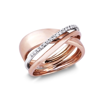 Bague bandau en or blanc et rose 18k avec des diamants
