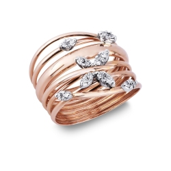 Bague large en or blanc et rose 18k avec diamants