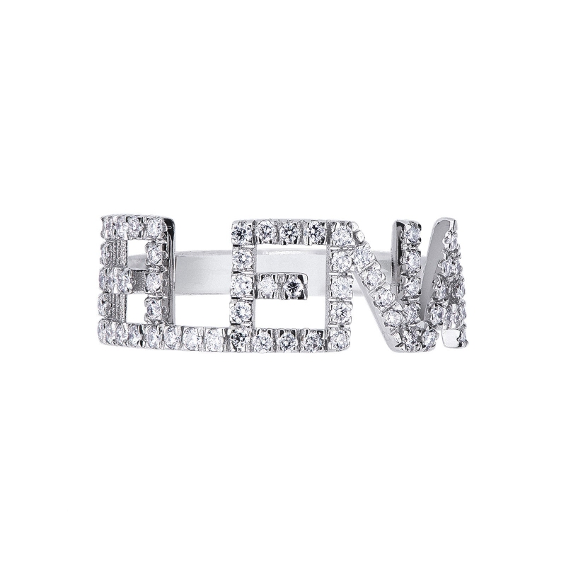 Bague en or blanc 18k avec le prénom ELENA serti de diamants