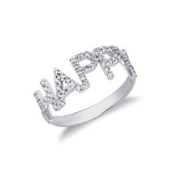 Bague personnalisée  HAPPY en diamants et or blanc