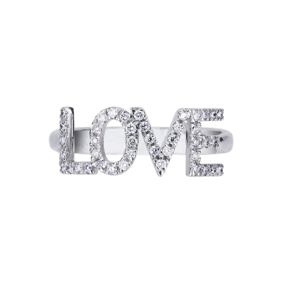 Bague personnalisée LOVE en or blanc et diamants