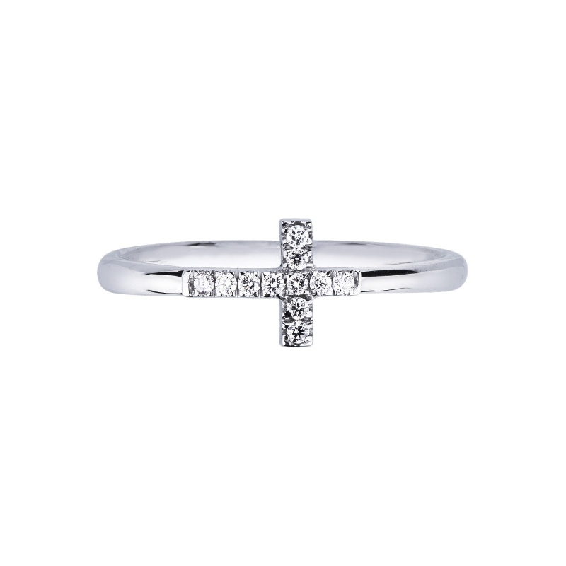 Bague avec croix en or blanc 18k et diamants