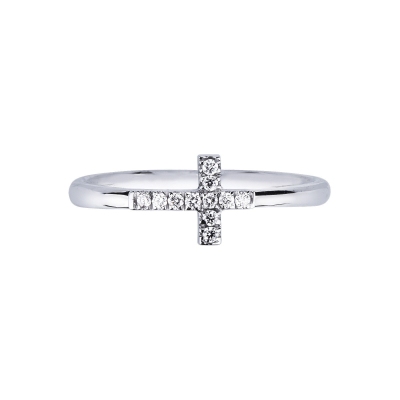 Bague avec croix en or blanc 18k et diamants