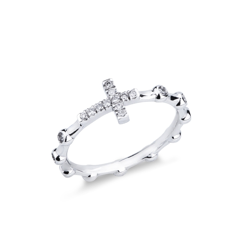 Bague en or blanc 18k avec insert en forme de croix et diamants