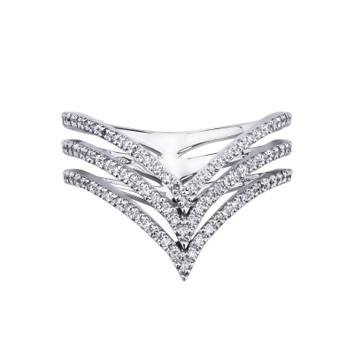 Bague trois rangs en Or Blanc 18k avec Diamants