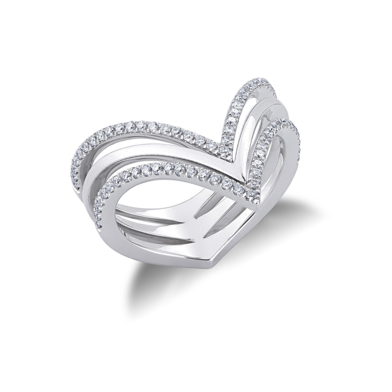Bague Trois Rangs Or Blanc 18k avec Diamants