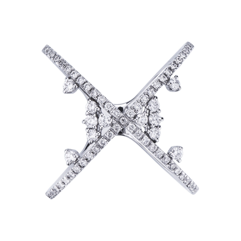 Bague en or blanc 18k croisée avec diamants