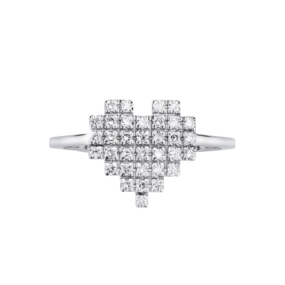 Bague en or blanc 18k avec cœur Pixel et diamants