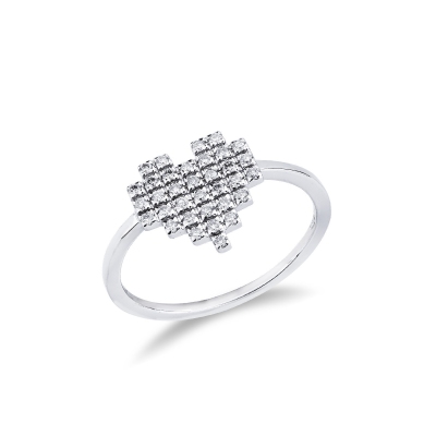 Bague en or blanc 18k avec cœur Pixel et diamants