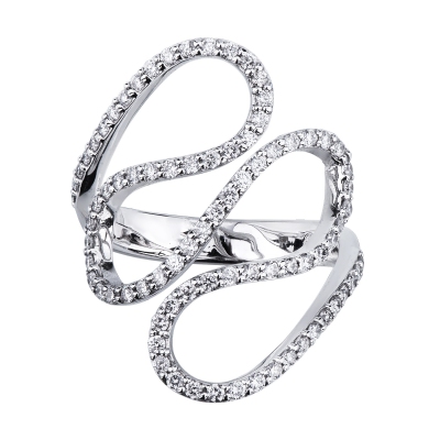 Bague en or blanc 18k avec lignes ondulées et diamants