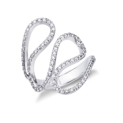 Bague en or blanc 18k avec lignes ondulées et diamants