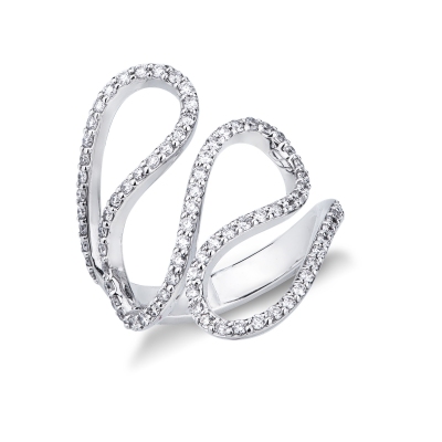 Bague en or blanc 18k avec lignes ondulées et diamants