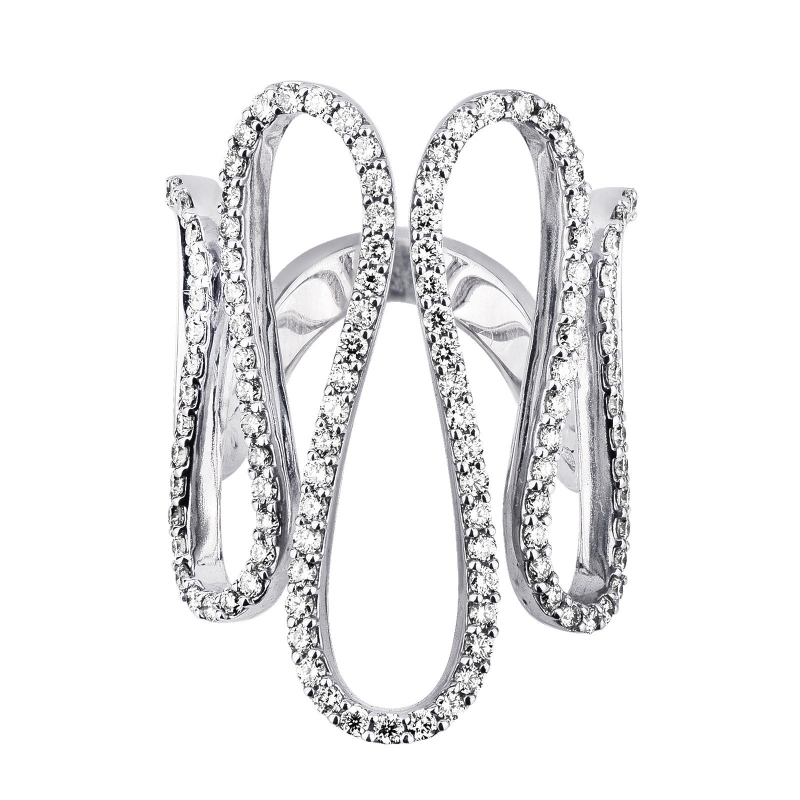 Bague en or blanc 18k avec design ondulé et diamants
