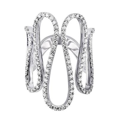 Bague en or blanc 18k avec design ondulé et diamants