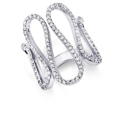 Bague en or blanc 18k avec design ondulé et diamants