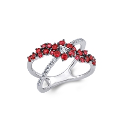 Bague croix en or blanc 18k avec diamants et rubis