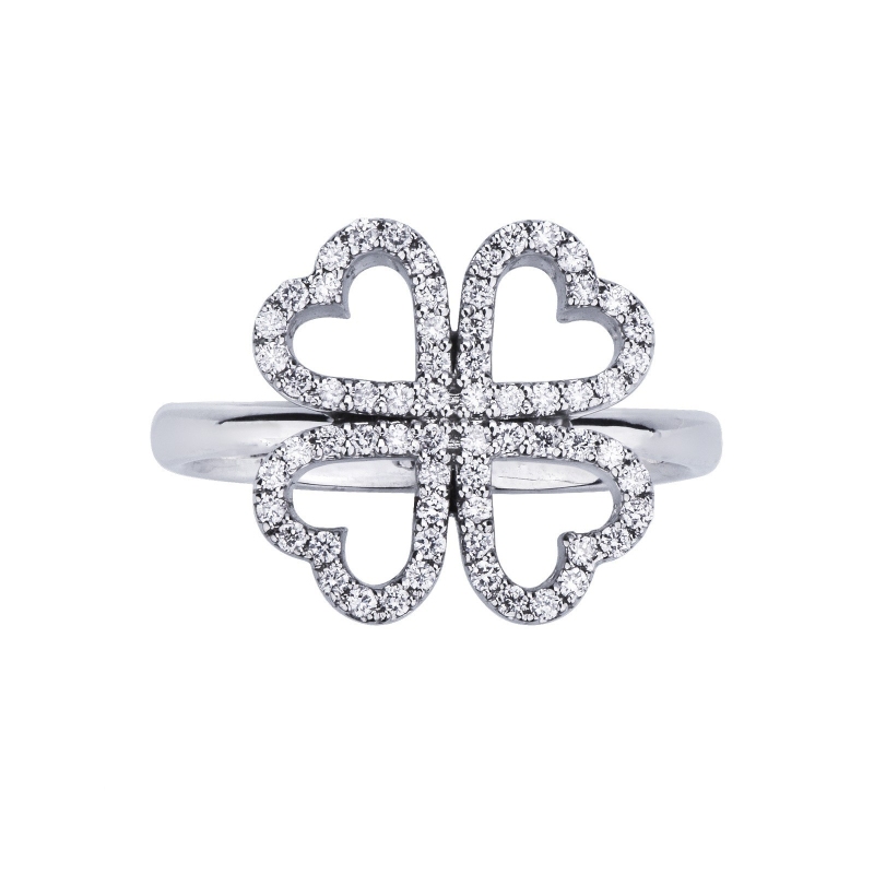 Bague fleur en or blanc 18 carats et diamants