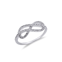 Bague noeud eternel en or blanc 18k avec diamants taille brillant