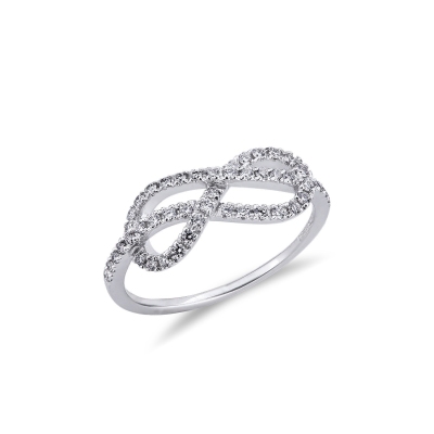 Bague noeud eternel en or blanc 18k avec diamants taille brillant