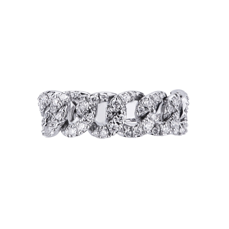 Bague souple style gourmette en or blanc 18k avec diamants