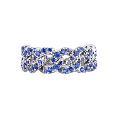 Bague gourmette flexible en or blanc 18k avec saphirs bleus