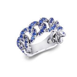 Bague gourmette flexible en or blanc 18k avec saphirs bleus