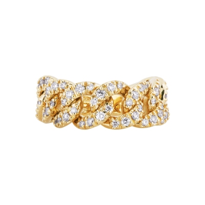 Bague gourmette flexible en or jaune 18k avec diamants