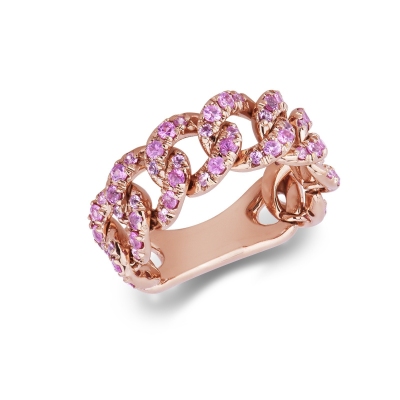 Bague gourmette en or rose avec saphirs roses