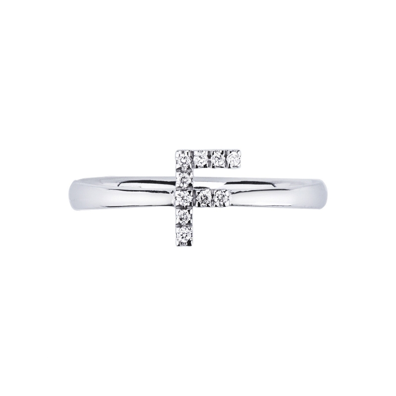 Bague en or blanc 18k avec lettre F sertie de diamants